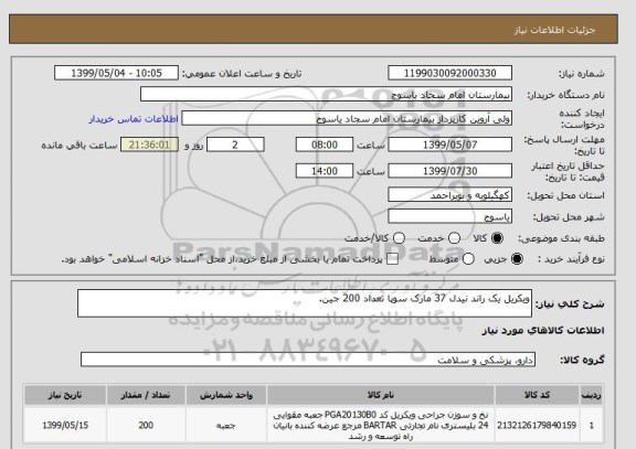 استعلام ویکریل یک راند نیدل 37 مارک سوپا تعداد 200 جین.