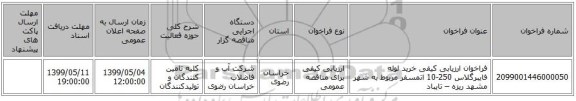 فراخوان ارزیابی کیفی خرید لوله فایبرگلاس 250-10 اتمسفر  مربوط به شهر مشهد ریزه – تایباد  