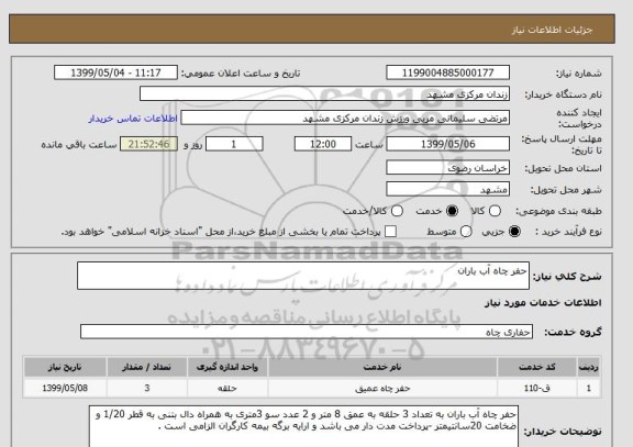 استعلام حفر چاه آب باران 
