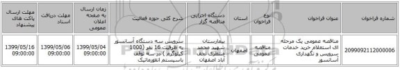 مناقصه عمومی یک مرحله ای استعلام  خرید خدمات سرویس و نگهداری آسانسور