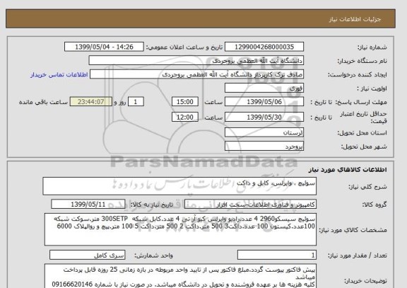 استعلام سوئیچ ، وایرلس، کابل و داکت