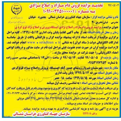 تجدید مزایده فروش دام مازاد و اصلاح نژادی