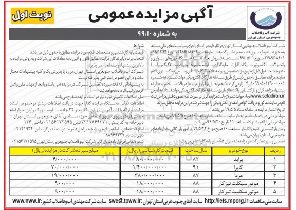 مزایده 3 دستگاه خودرو سواری و 2 دستگاه موتورسیکلت