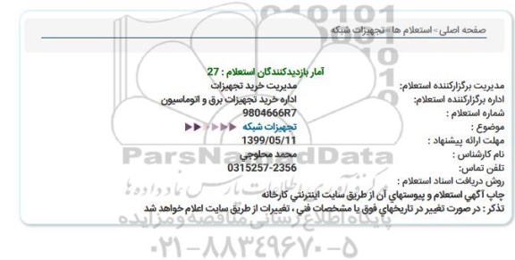 استعلام، استعلام تجهیزات شبکه 