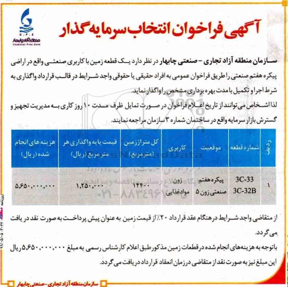 فراخوان انتخاب سرمایه گذار 