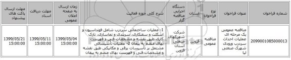 مناقصه عمومی یک مرحله ای عملیات احداث سردرب ورودی شهرک صنعتی لیا