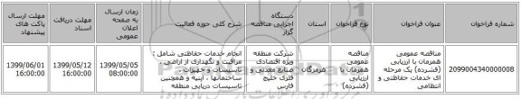مناقصه عمومی همزمان با ارزیابی (فشرده) یک مرحله ای خدمات حفاظتی و انتظامی 