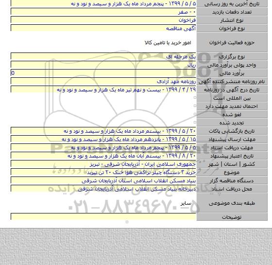خرید ۳ دستگاه چیلر تراکمی هوا خنک ۲۰ تن تبرید