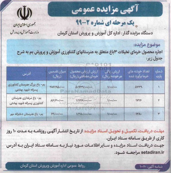 مزایده  اجاره محصول خرمای