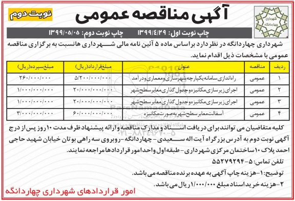 آگهی مناقصه عمومی , مناقصه راه اندازی سامانه یکپارچه شهرسازی و معماری و درآمد و ... نوبت دوم 