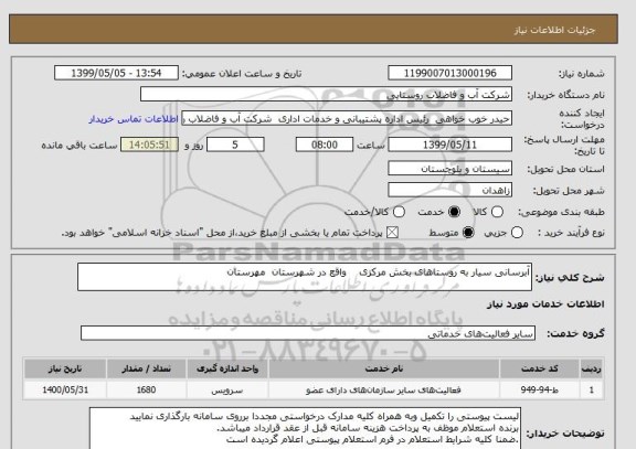 استعلام آبرسانی سیار به روستاهای بخش مرکزی    واقع در شهرستان  مهرستان  