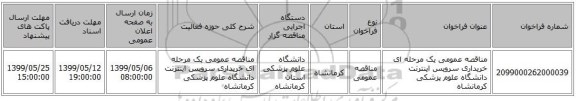 مناقصه عمومی یک مرحله ای خریداری سرویس اینترنت دانشگاه علوم پزشکی کرمانشاه