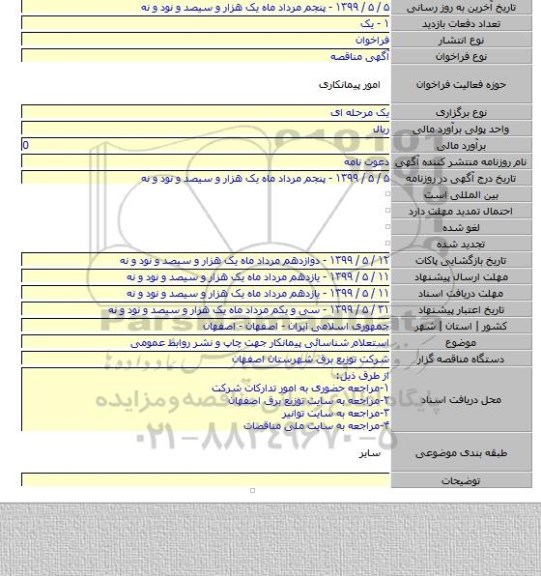 استعلام شناسائی پیمانکار جهت چاپ و نشر روابط عمومی