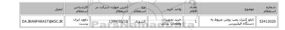 تابلو کنترل پمپ روغن مربوط به دستگاه فیلترپرس