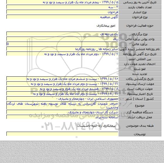 اجرای عملیات گازرسانی به شبکه های توسعه یافته شهرستان های لردگان وخانمیرزا
