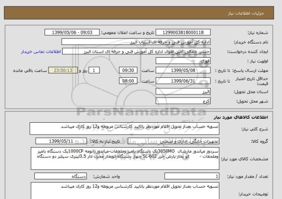 استعلام تسویه حساب بعداز تحویل اقلام موردنظر باتایید کارشناس مربوطه و12 روز کاری میباشد