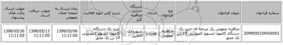 مناقصه عمومی یک مرحله ای خرید یک دستگاه کامیون ایسوزو کمپرسی 10 تن تک محور 