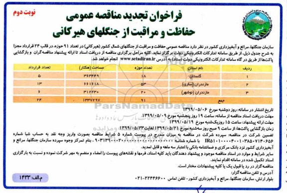 تجدید فراخوان مناقصه حفاظت و مراقبت از جنگلهای هیرکانی -  نوبت دوم