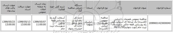 مناقصه عمومی همزمان با ارزیابی (فشرده) یک مرحله ای آسفالت گرم راه روستایی قلعه خاکی شهرستان تربت جام (نوبت چهارم)99/31/55