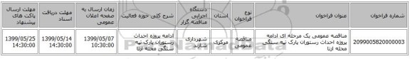 مناقصه عمومی یک مرحله ای ادامه پروژه احداث رستوران پارک تپه سنگی محله ازنا