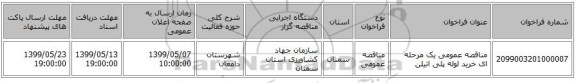 مناقصه عمومی یک مرحله ای خرید لوله پلی اتیلن