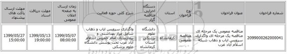 مناقصه عمومی یک مرحله ای مناقصه یک مرحله ای واگذاری سرویس ایاب و ذهاب شبکه  اسلام آباد غرب