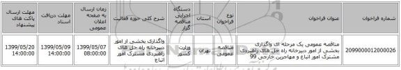 مناقصه عمومی یک مرحله ای واگذاری بخشی از امور دبیرخانه راه حل های راهبردی مشترک امور اتباع و مهاجرین خارجی 99