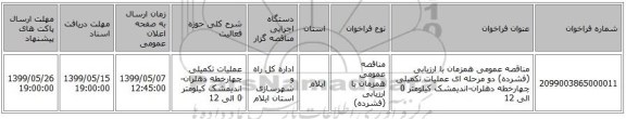 مناقصه عمومی همزمان با ارزیابی (فشرده) دو مرحله ای عملیات تکمیلی چهارخطه دهلران-اندیمشک کیلومتر 0 الی 12
