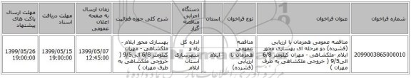 مناقصه عمومی همزمان با ارزیابی (فشرده) دو مرحله ای بهسازی محور ایلام -ملکشاهی - مهران کیلومتر 6/8 الی9/5 ( خروجی ملکشاهی به طرف مهران ) 