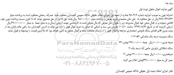 مزایده، مزایده فروش 1-سنگ مرمریت درجه یک صادراتی30* 30 و...