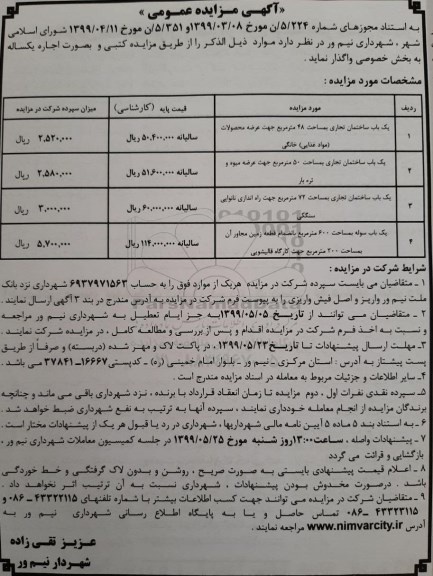 مزایده عمومی, مزایده اجاره ساختمان تجاری 