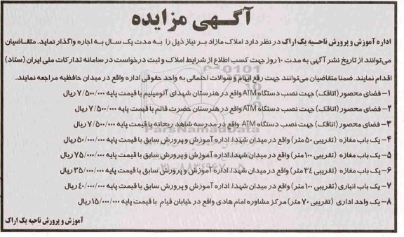 مزایده, مزایده اجاره املاک مازاد