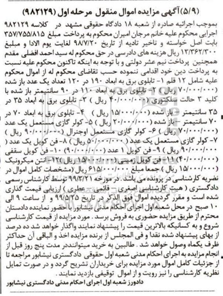 مزایده 12 قلم تابلوی برق
