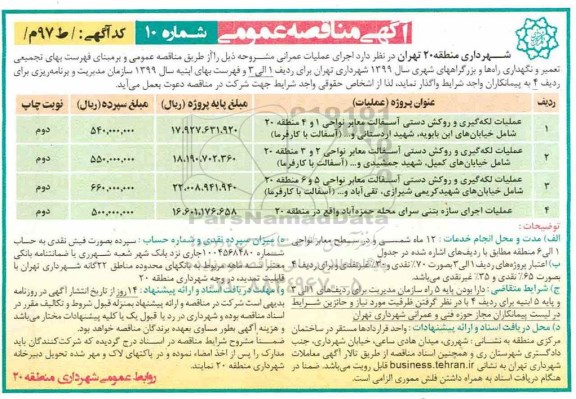 آگهی مناقصه عمومی ، مناقصه عملیات لکه گیری و روکش دستی آسفالت معابر ...