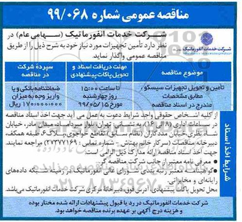 اگهی مناقصه , مناقصه تامین و تحویل تجهیزات سیسکو 