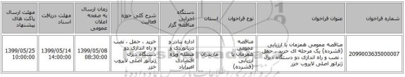 مناقصه عمومی همزمان با ارزیابی (فشرده) یک مرحله ای خرید ، حمل ، نصب و راه اندازی دو دستگاه دیزل ژنراتور اصلی لایروب خزر 