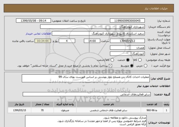استعلام عملیات احداث کانال بتن مسلح بلوار بهشتی بر اساس فهرست بهای سال 99
