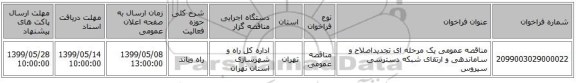 مناقصه عمومی یک مرحله ای تجدیداصلاح و ساماندهی و ارتقای شبکه دسترسی سیروس