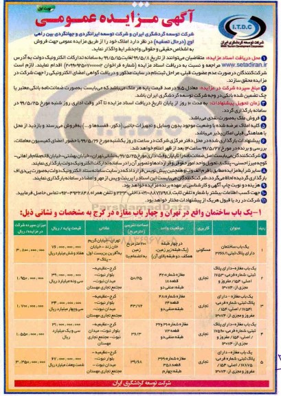 آگهی مزایده مزایده فروش املاک کاربری تجاری و مسکونی نوبت اول 