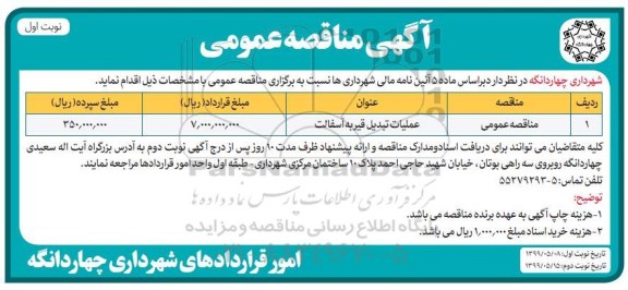 مناقصه, مناقصه عملیات تبدیل قیر به آسفالت 