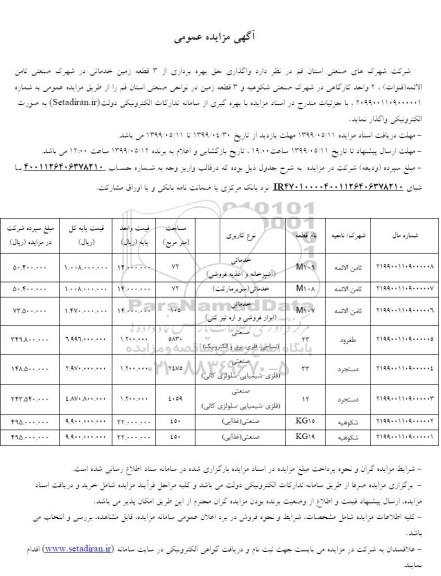 مزایده واگذاری حق بهره برداری از 3 قطعه زمین خدماتی