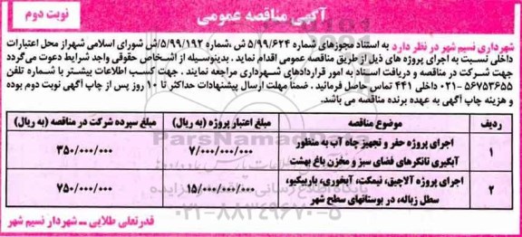 مناقصه اجرای پروژه حفر و تجهیز چاه  نوبت دوم 