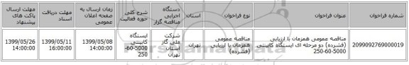 مناقصه عمومی همزمان با ارزیابی (فشرده) دو مرحله ای ایستگاه کابینتی 5000-60-250