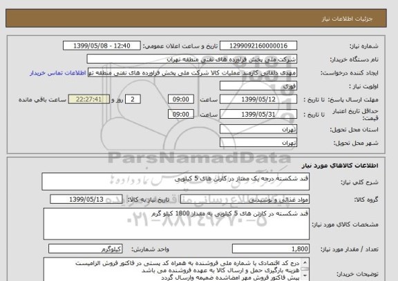 استعلام قند شکسته درجه یک ممتاز در کارتن های 5 کیلویی 