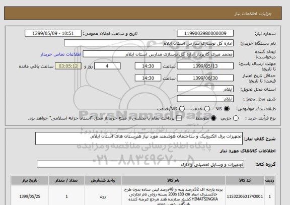 استعلام تجهیزات برق الکترونیک و ساختمان هوشمند مورد نیاز هنرستان های استان ایلام.