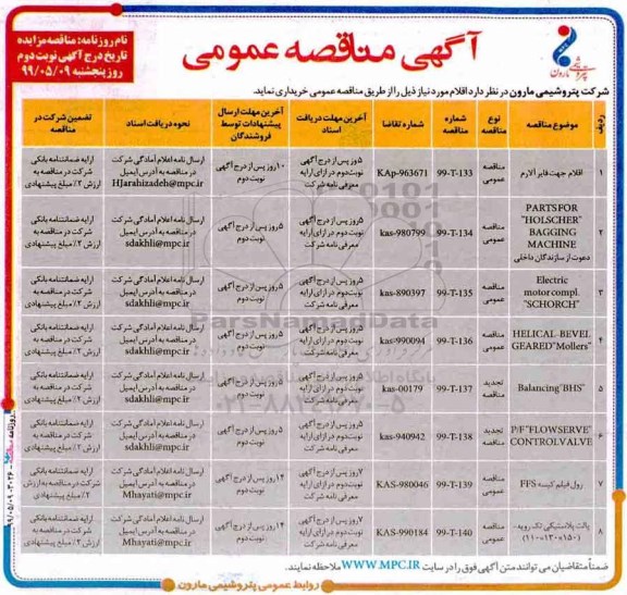 مناقصه،مناقصه اقلام جهت فایر آلارم و ... نوبت دوم