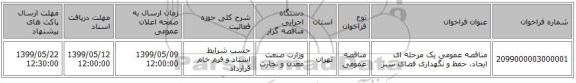 مناقصه عمومی یک مرحله ای ایجاد، حفظ و نگهداری فضای سبز