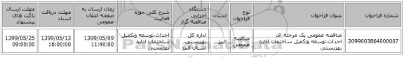 مناقصه عمومی یک مرحله ای احداث،توسعه وتکمیل ساختمان اداره بهزیستی 