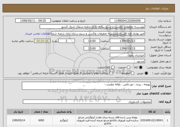 استعلام یونجه ، بیده ، جو دامی ، تفاله چغندر