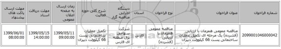 مناقصه عمومی همزمان با ارزیابی (فشرده) یک مرحله ای تکمیل عملیات ساختمانی  پست  66 کیلوولت دبیران